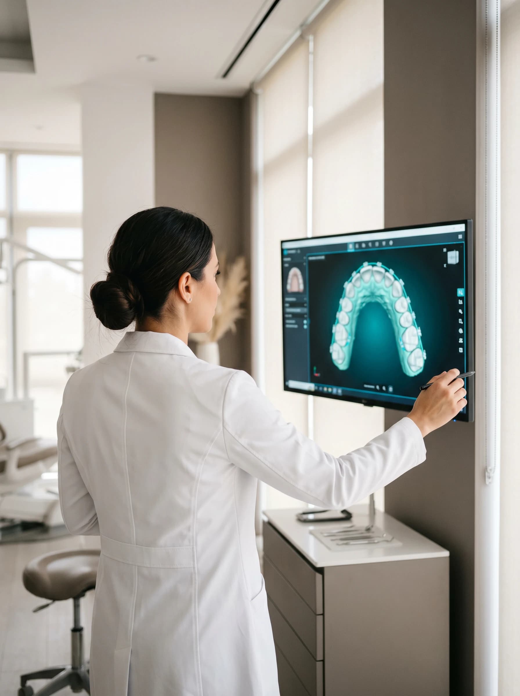 Clinician reviewing a 3D digital arch scan during appliance design
