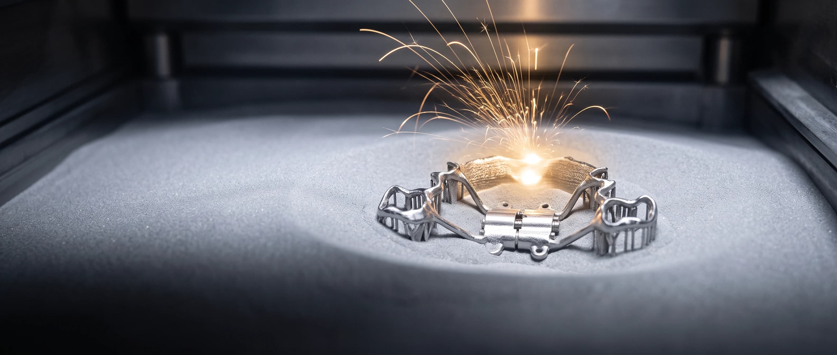 Laser fusing the metal framework of an expander appliance in a bed of metal powder