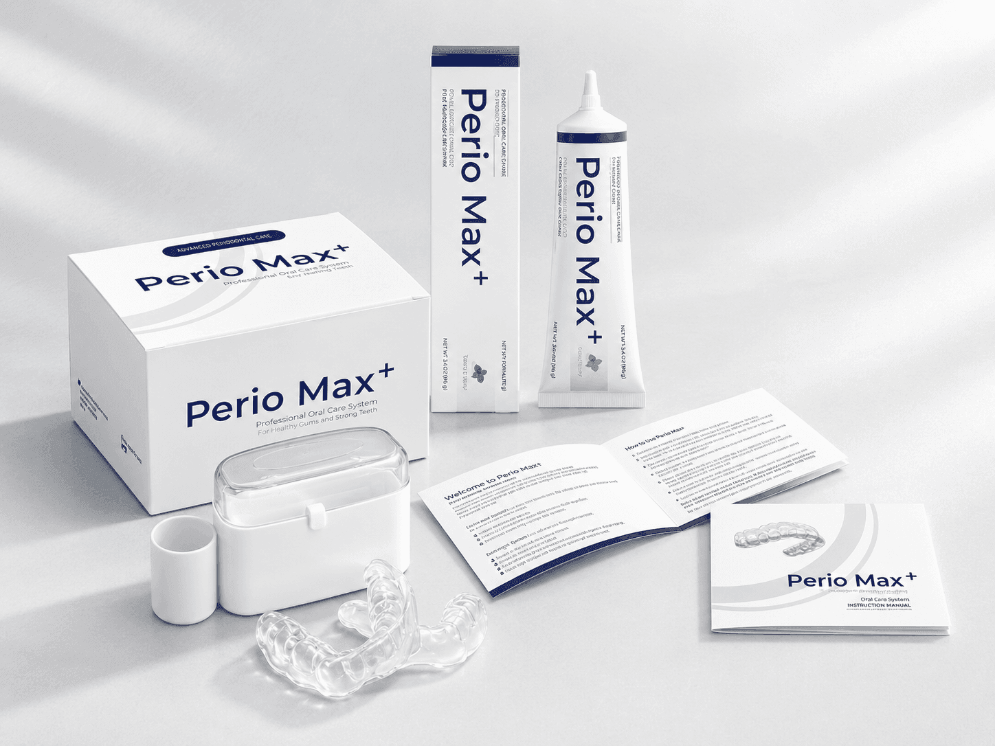 Perio Max+ Complete Kit including trays, gel, storage case, and instructions